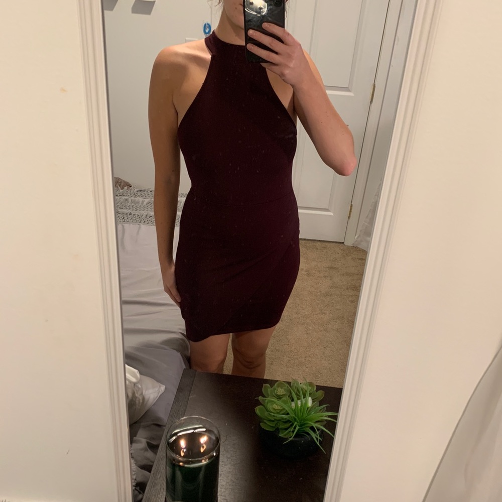 NWOT Plum body con high neck dress